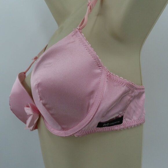 Dolce & Gabbana Womens 34B Solid Pink Satin Bow Coquette Bra Underwire Lined - Picture 6 of 16